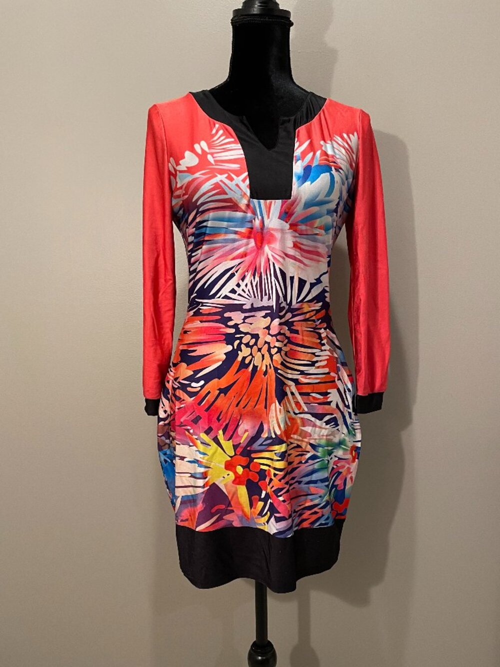 Womens LongSleeve Floral Print Stretchy Midi Dress sz L